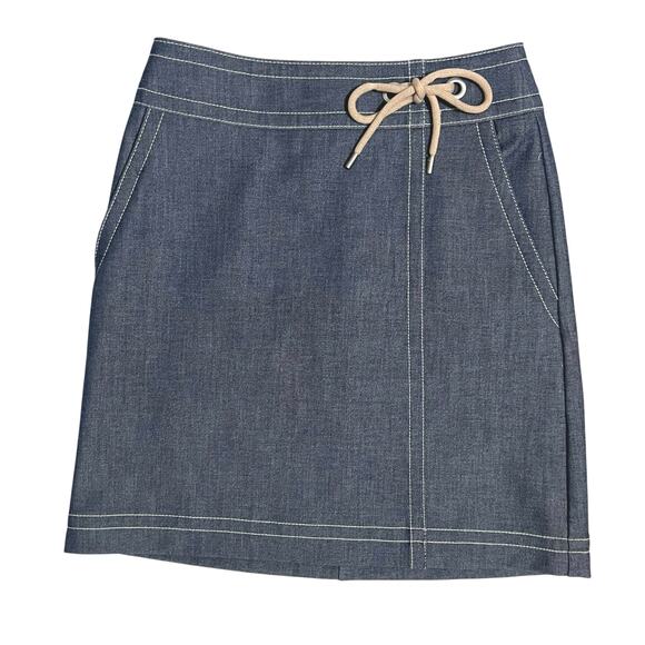 Ann Taylor Petite Heavy Knit Denim Blue Chambray Skirt Straight Stretch Size 2P - Picture 1 of 12